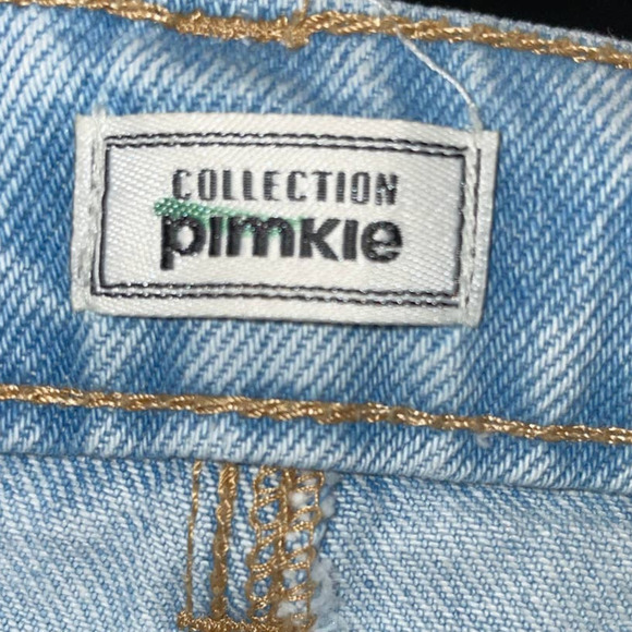 Pimki Skirt Blue Denim Mini Destroyed Raw Hem Button Zip Casual Size Small - Picture 5 of 10